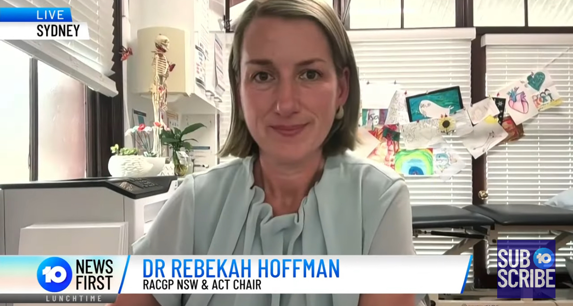 Dr Rebekah Hoffman appearing live on Channel 10 News First as RACGP NSW & ACT Chair