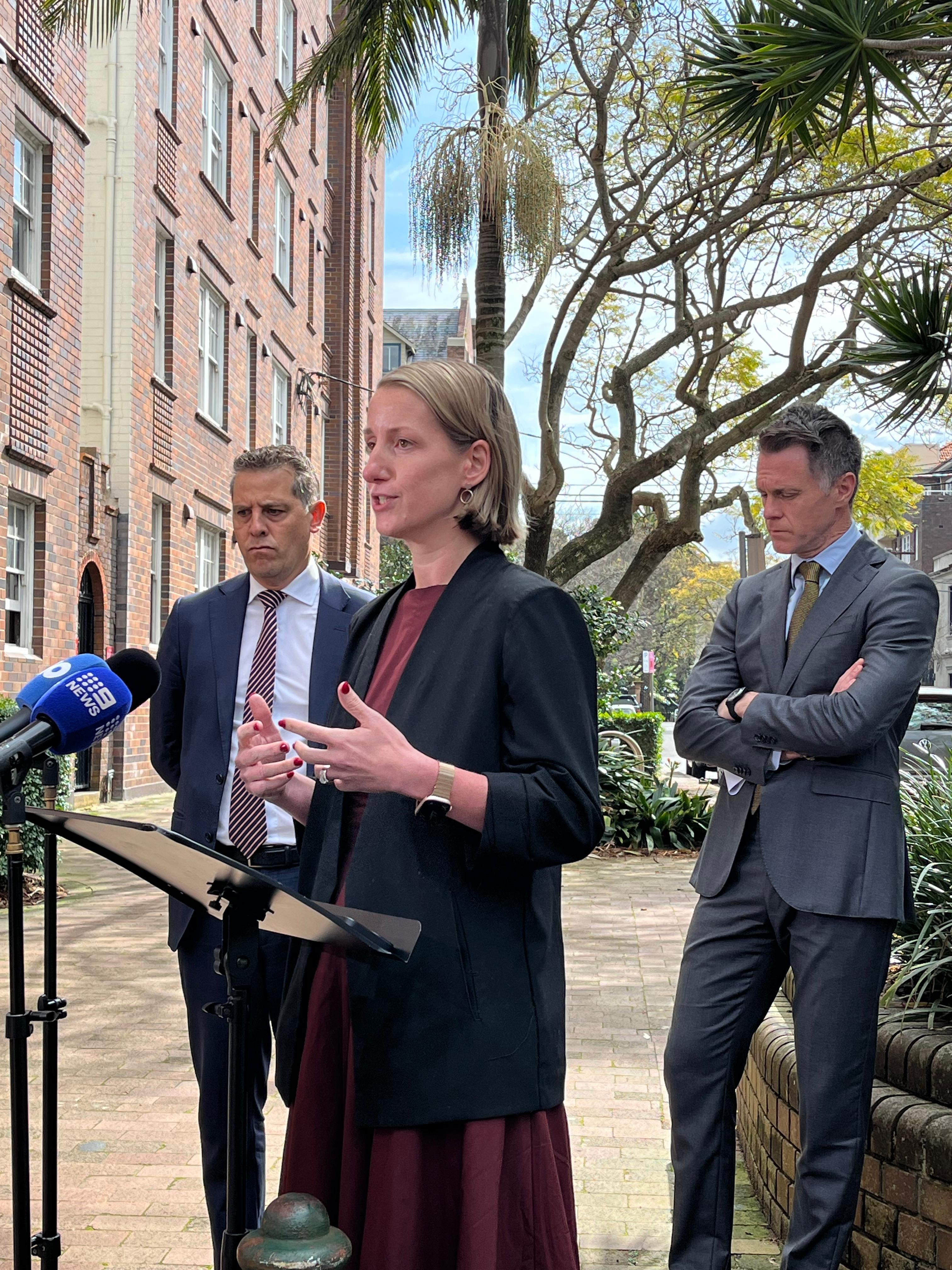 Dr Rebekah Hoffman speaking at a press conference with Channel 9 News