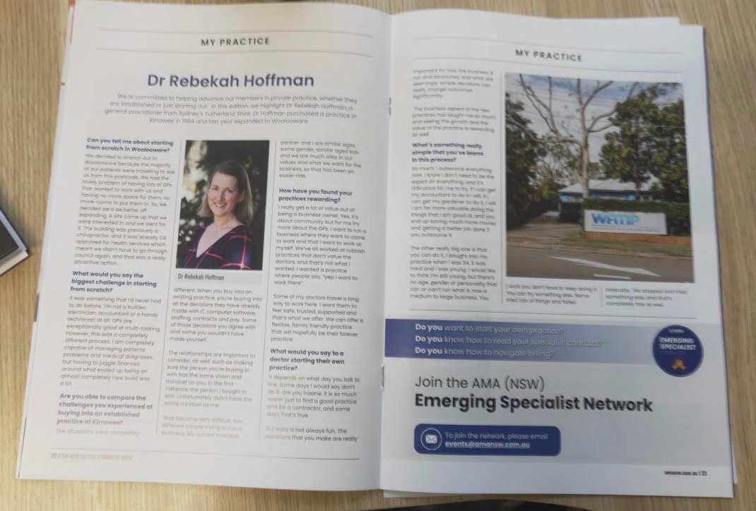 Dr Rebekah Hoffman featured in a My Practice magazine spread